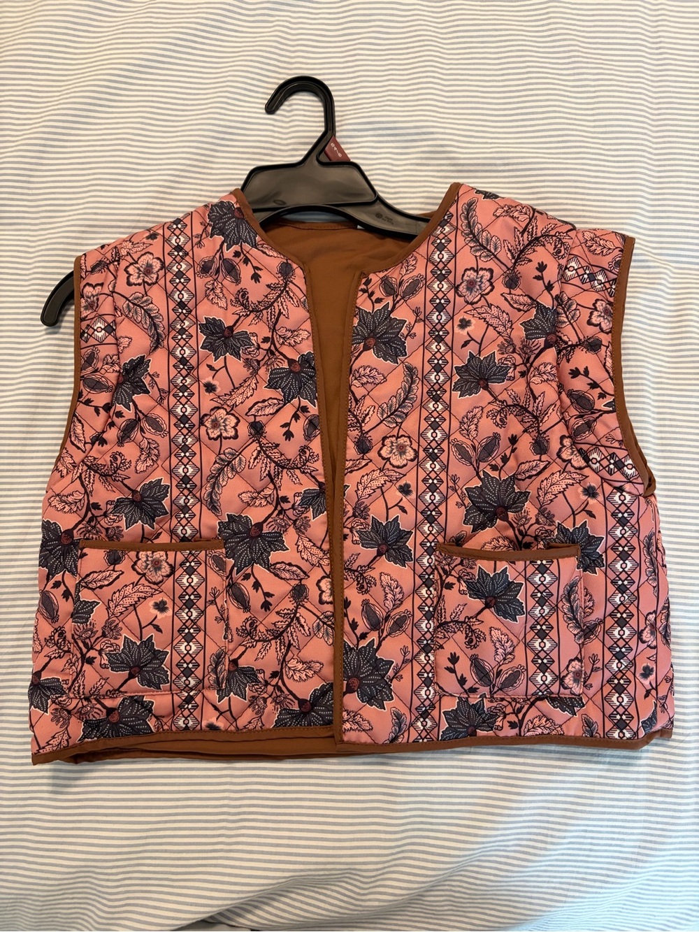 Quilted Floral Pink Vest with Contrast Trim